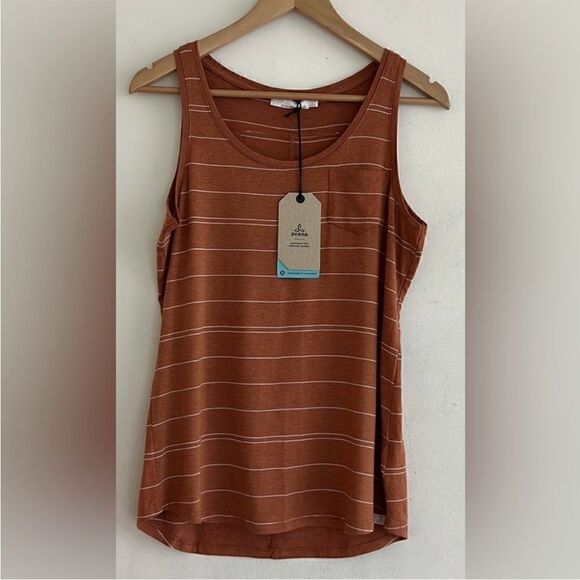 NWT PrAna Foundation Pocket Scoop Neck Tank in Copper Heather Stripe Size S - Picture 3 of 5